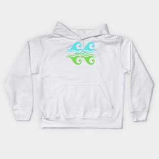 blue green water waves design Kids Hoodie